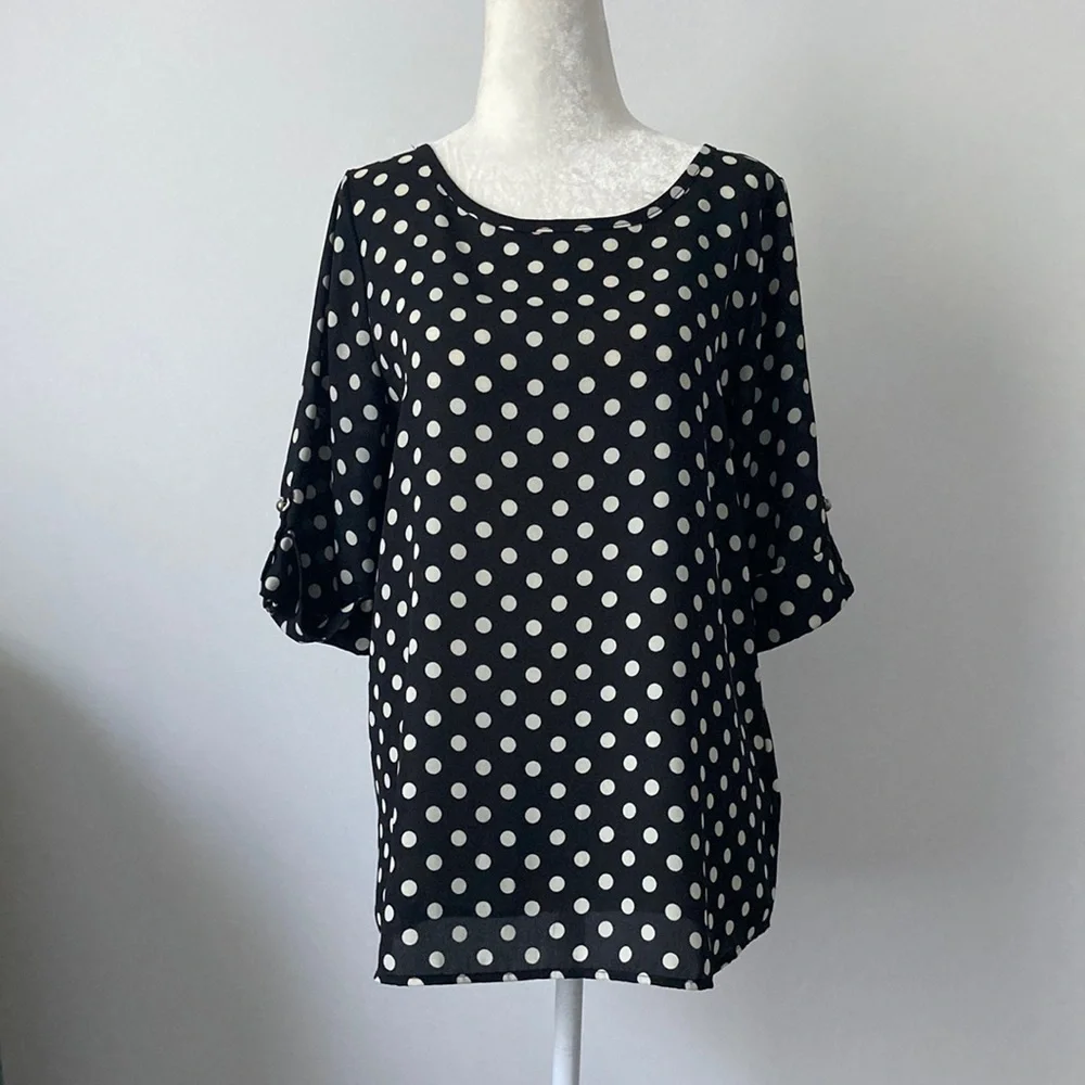 Francesca's Collections Polka Dot Blouse - Picture 1 of 6